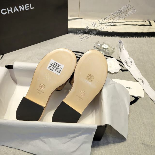 Chanel女鞋 香奈兒2020ss春夏新品一字logo拖鞋  naq1199